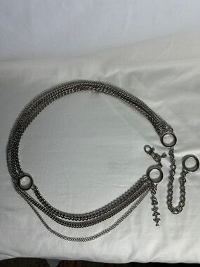 Vintage Multi-Strand Stainless Steel Chain Waist Hip Belt with Ring Accents